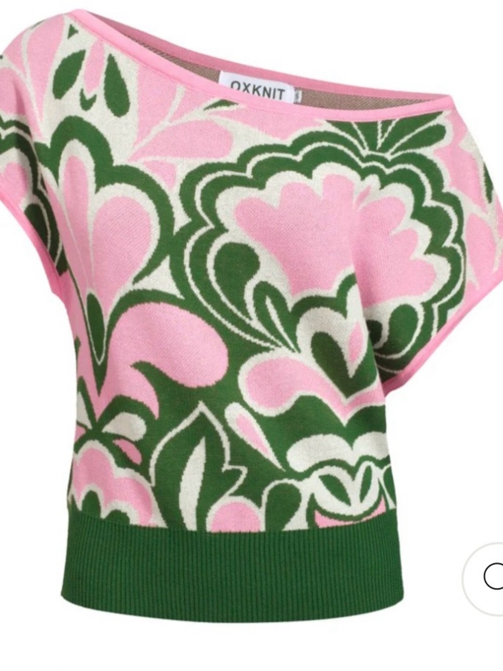 OXKNIT Pink & Green Off-the-Shoulder Floral Sweater